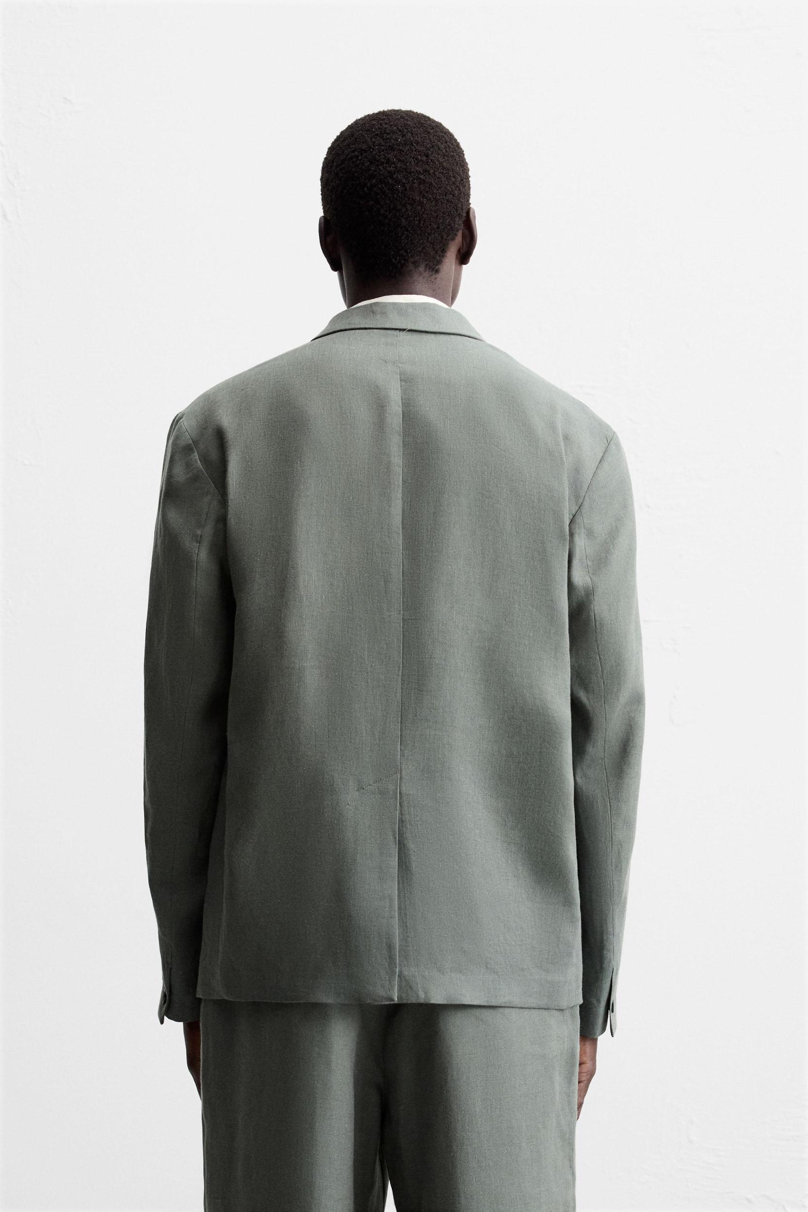 100% LINEN DOUBLE BREASTED SUIT BLAZER Product Image