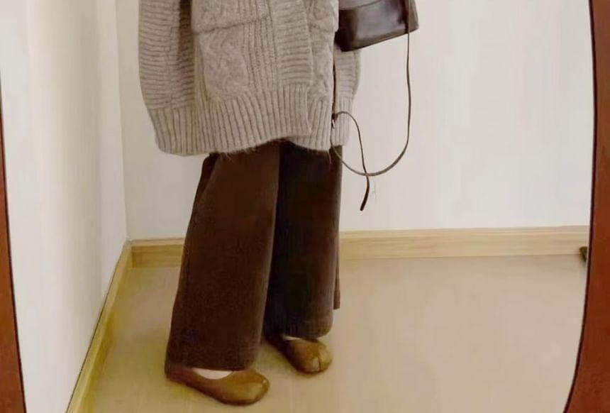 Plain Cable Knit Open Front Cardigan Product Image