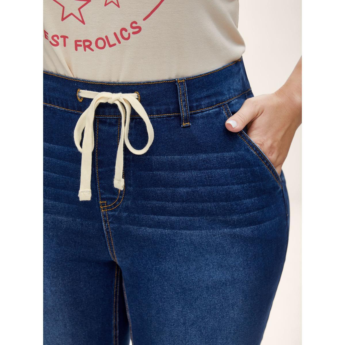 Plus Size Stretchy Waist Pull-On Jogger Jeans Women Darkindigo Low stretch Slanted pocket Jeans BloomChic 18/2X Product Image