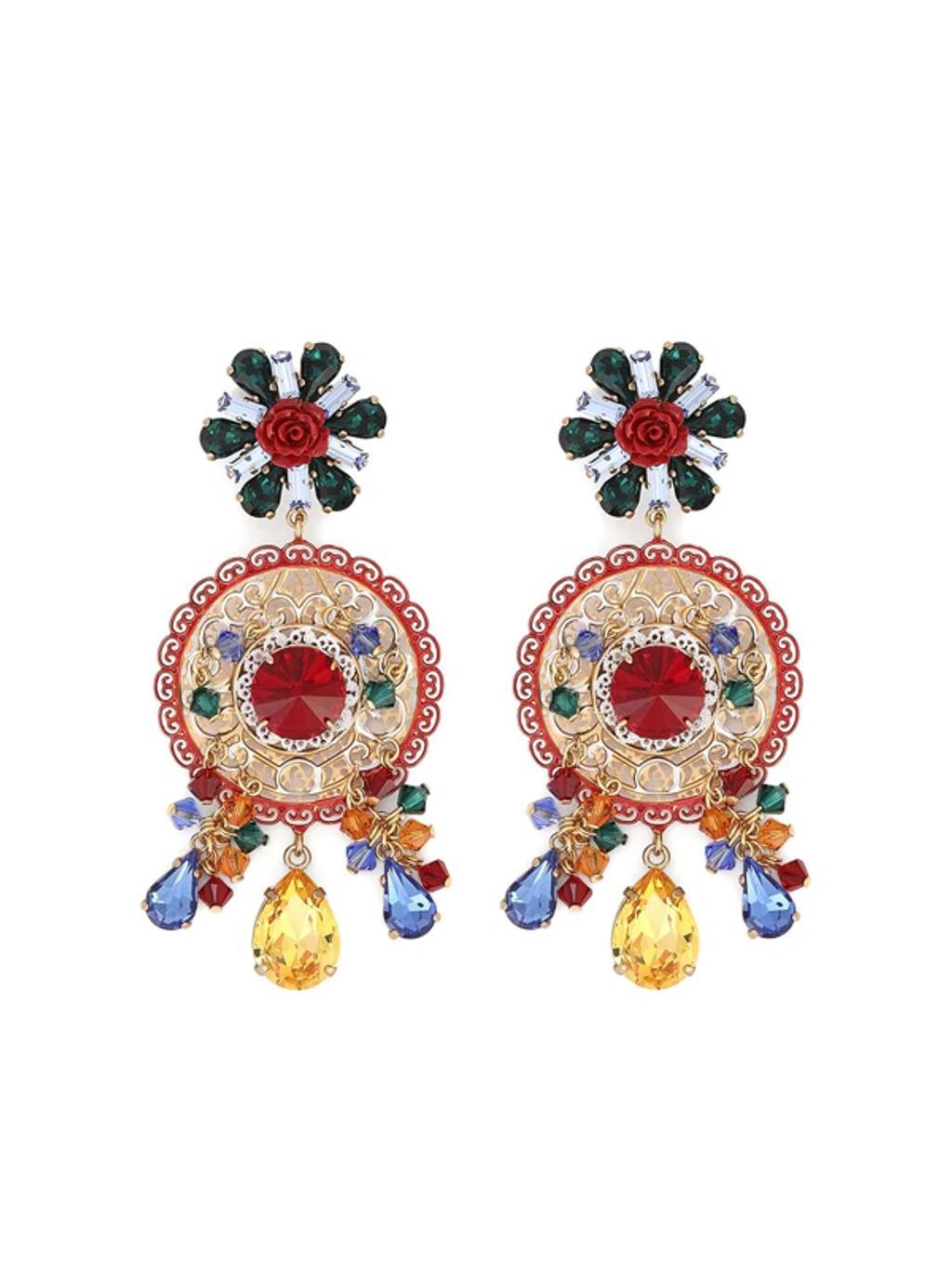 DOLCE & GABBANA Embellished Clip-on Earrings In Gold Product Image