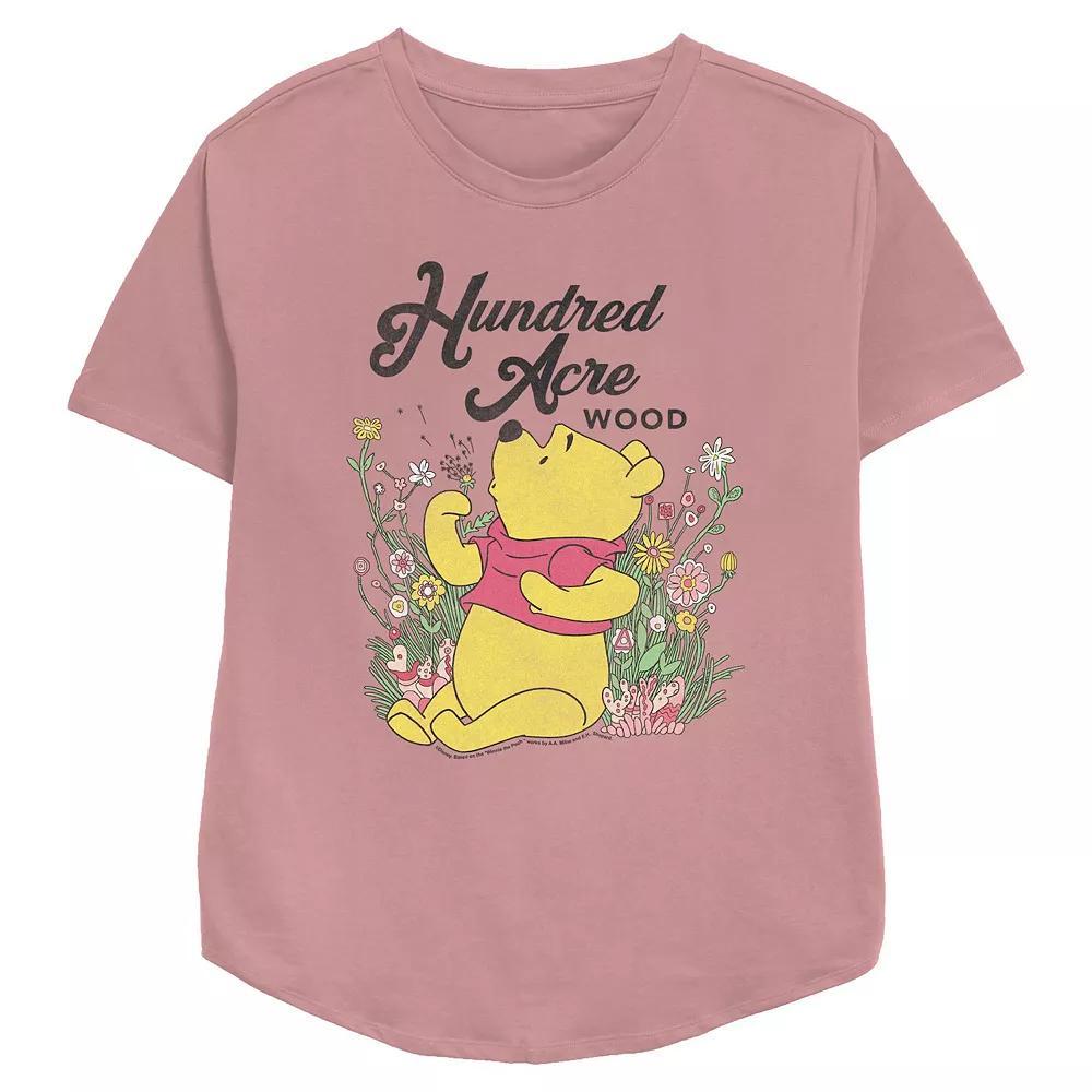 Disney's Winnie The Pooh Hundred Acre Wood Blowing Dandelions Women's Relaxed Fit Graphic Tee, Size: Medium, Pink Product Image