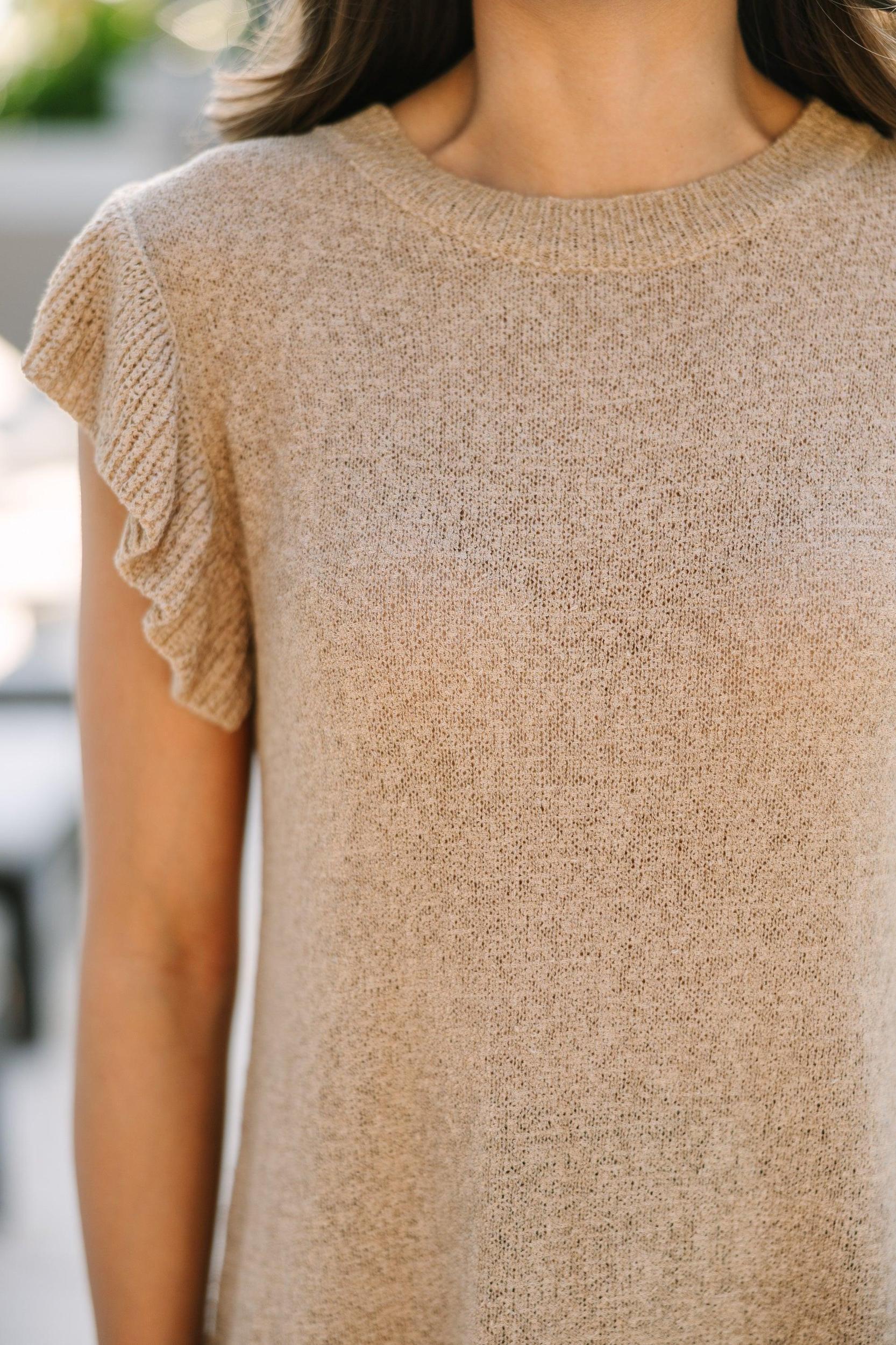 Certain Joy Taupe Brown Knit Top Female Product Image