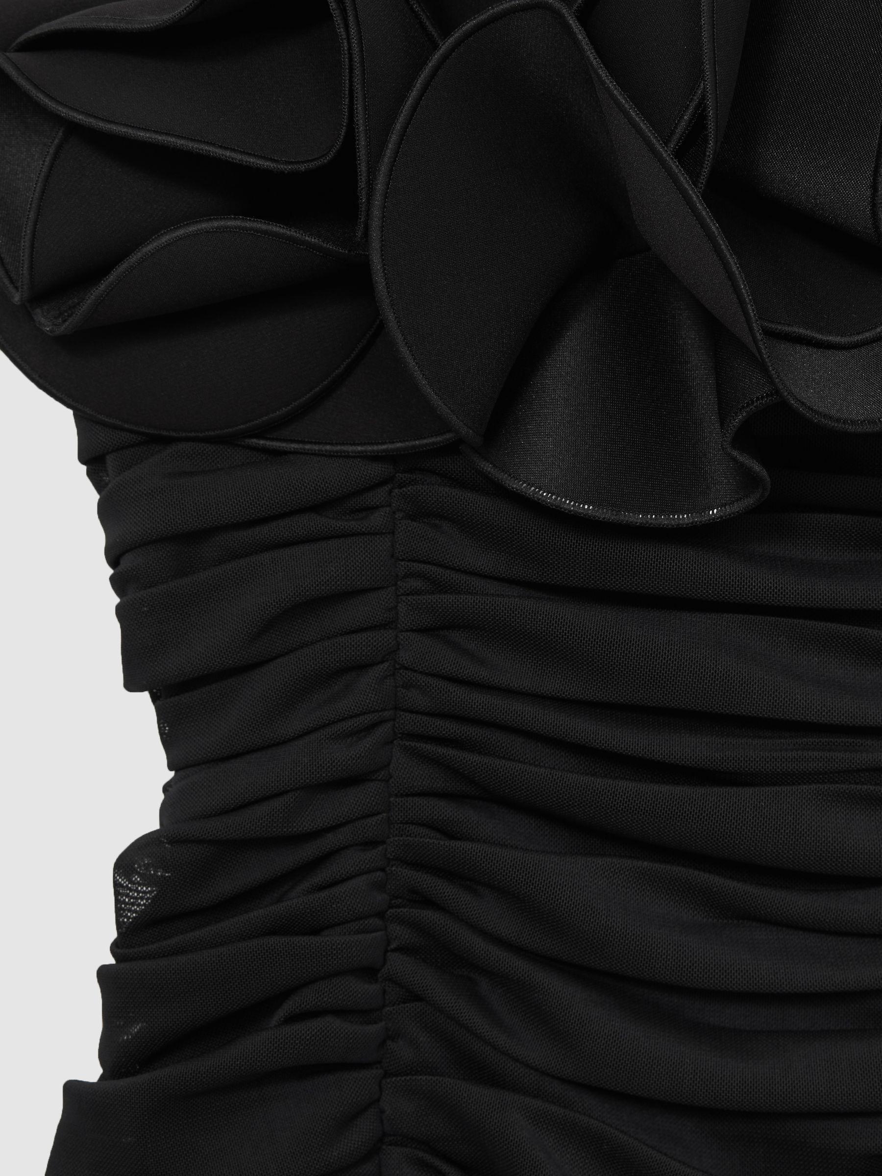 Acler Gathered Midi Black Dress with Rosettes in Black Product Image