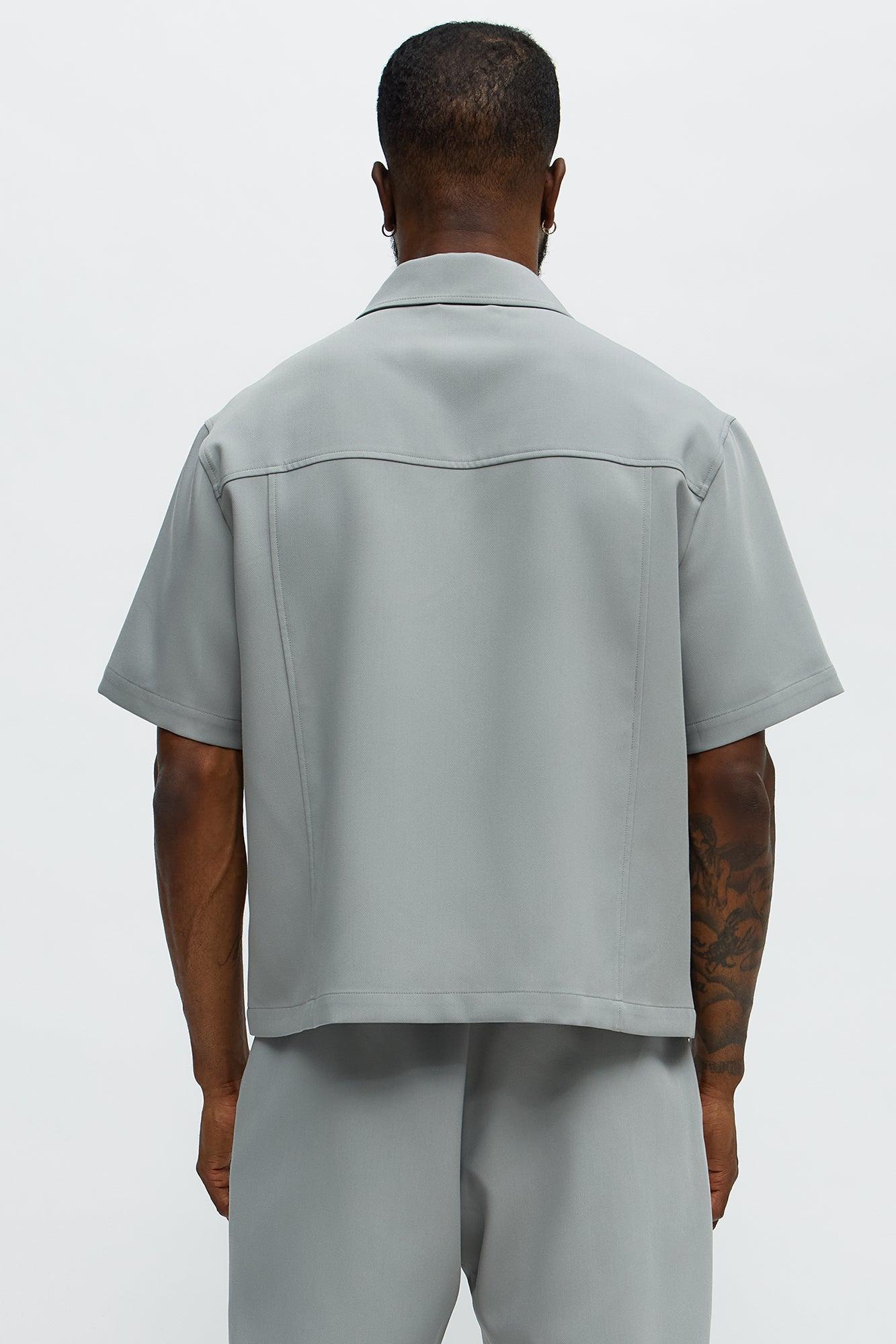 Cropped Ronan Weekender Button Up Shirt - Grey Male Product Image