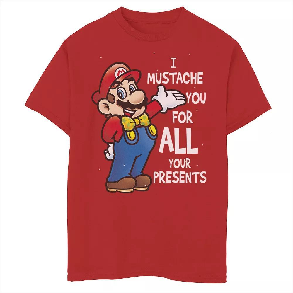 Boys 8-20 Super Mario Bros. I Mustache You For All Your Presents Graphic Tee, Boy's, Size: XL, Red Product Image