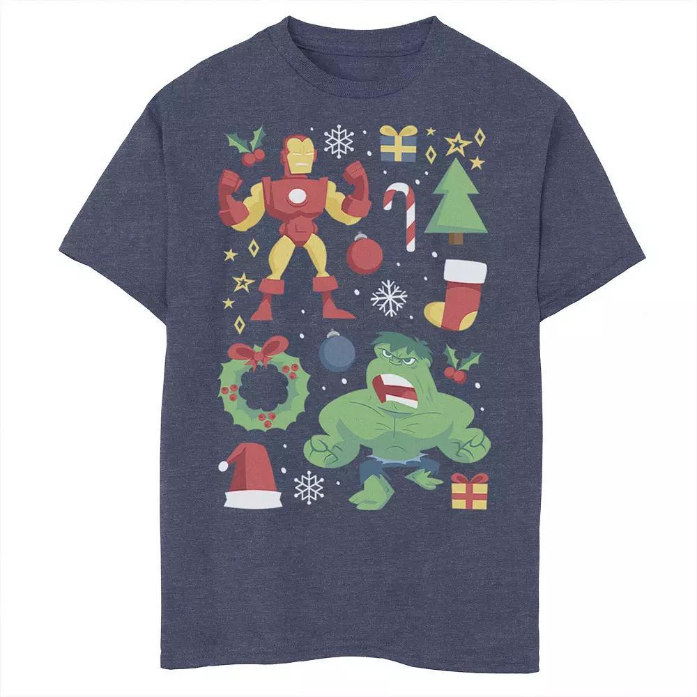 Boys 8-20 Marvel Avengers Iron Man And Hulk Holiday Collage Graphic Tee, Boy's, Size: Small, Blue Product Image