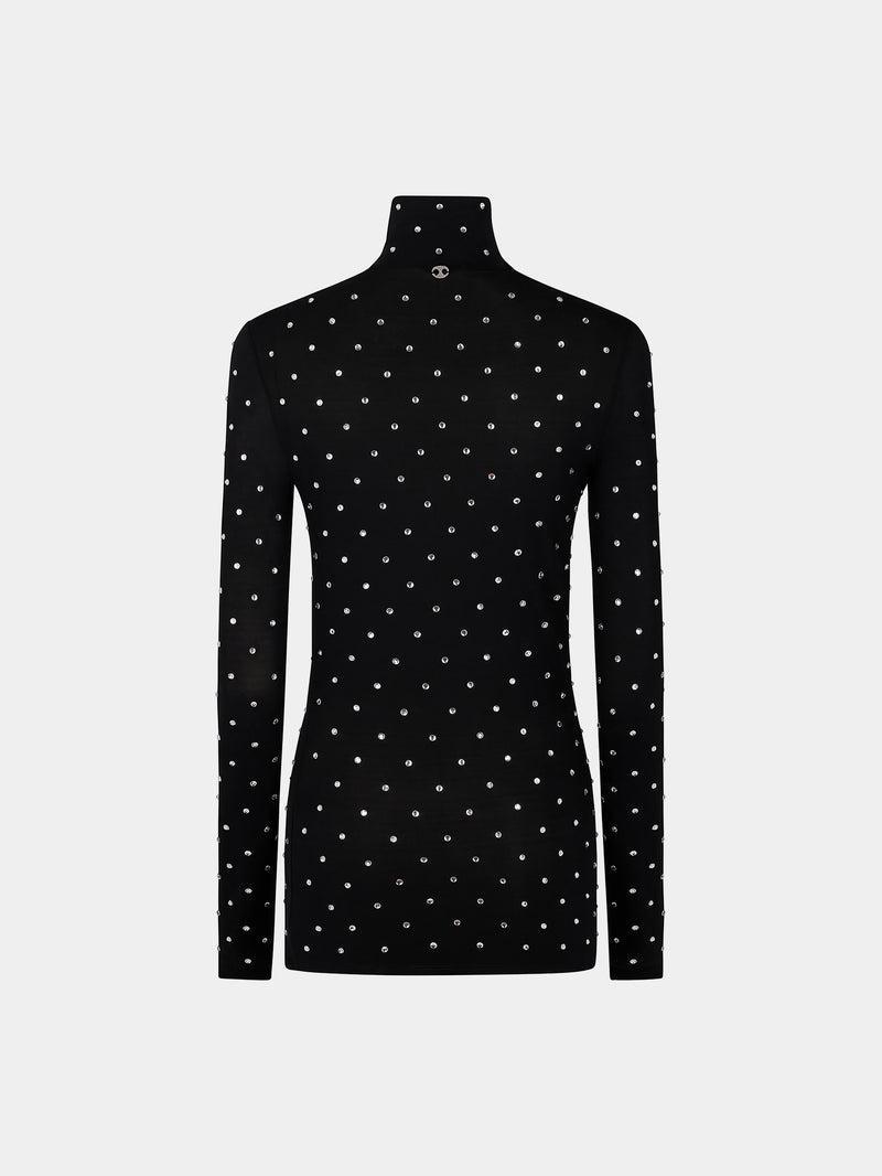 BLACK CRYSTAL-EMBELLISHED TOP IN SECOND-SKIN JERSEY Product Image