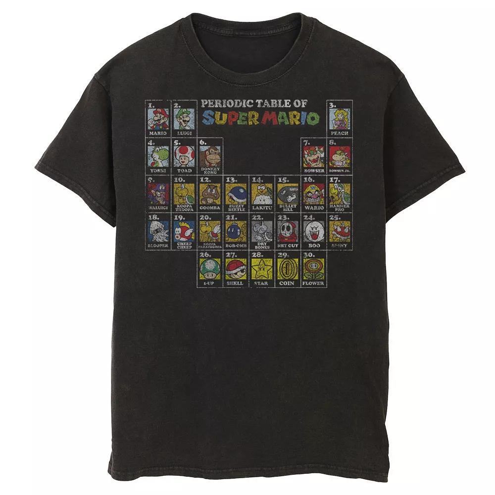 Men's Nintendo Super Mario Periodic Table Of Character Panel Grid Graphic Tee, Size: Medium, Black Product Image
