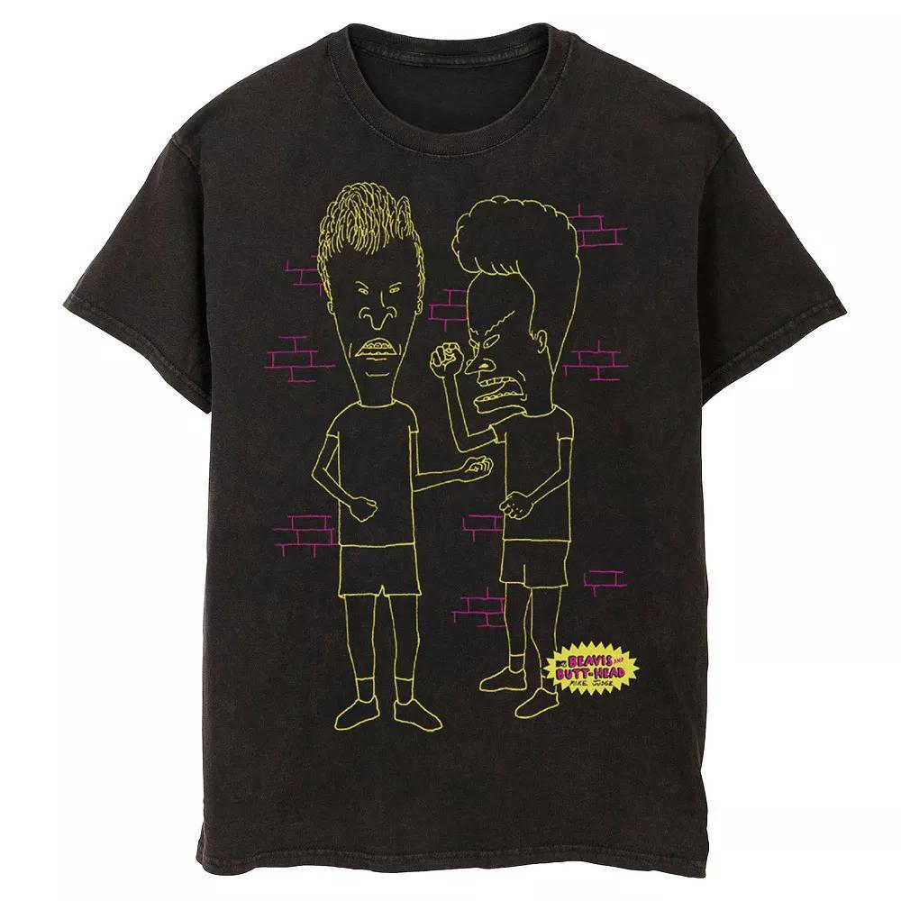 Men's Beavis And Butt-Head Yellow Lines Draw Wash Graphic Tee, Size: Large, Black Product Image