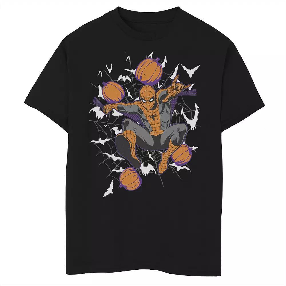 Boys 8-20 Marvel Spider-Man Web & Pumpkins Halloween Graphic Tee, Boy's, Size: Medium, Black Product Image