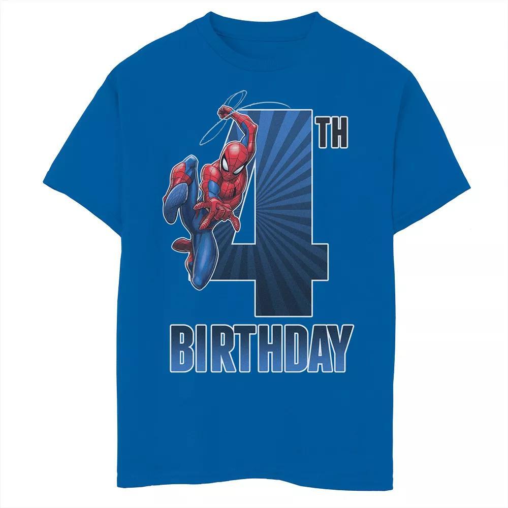 Boys 8-20 Marvel Spider-Man Swinging 4th Birthday Graphic Tee, Boy's, Size: Medium, Royal Product Image