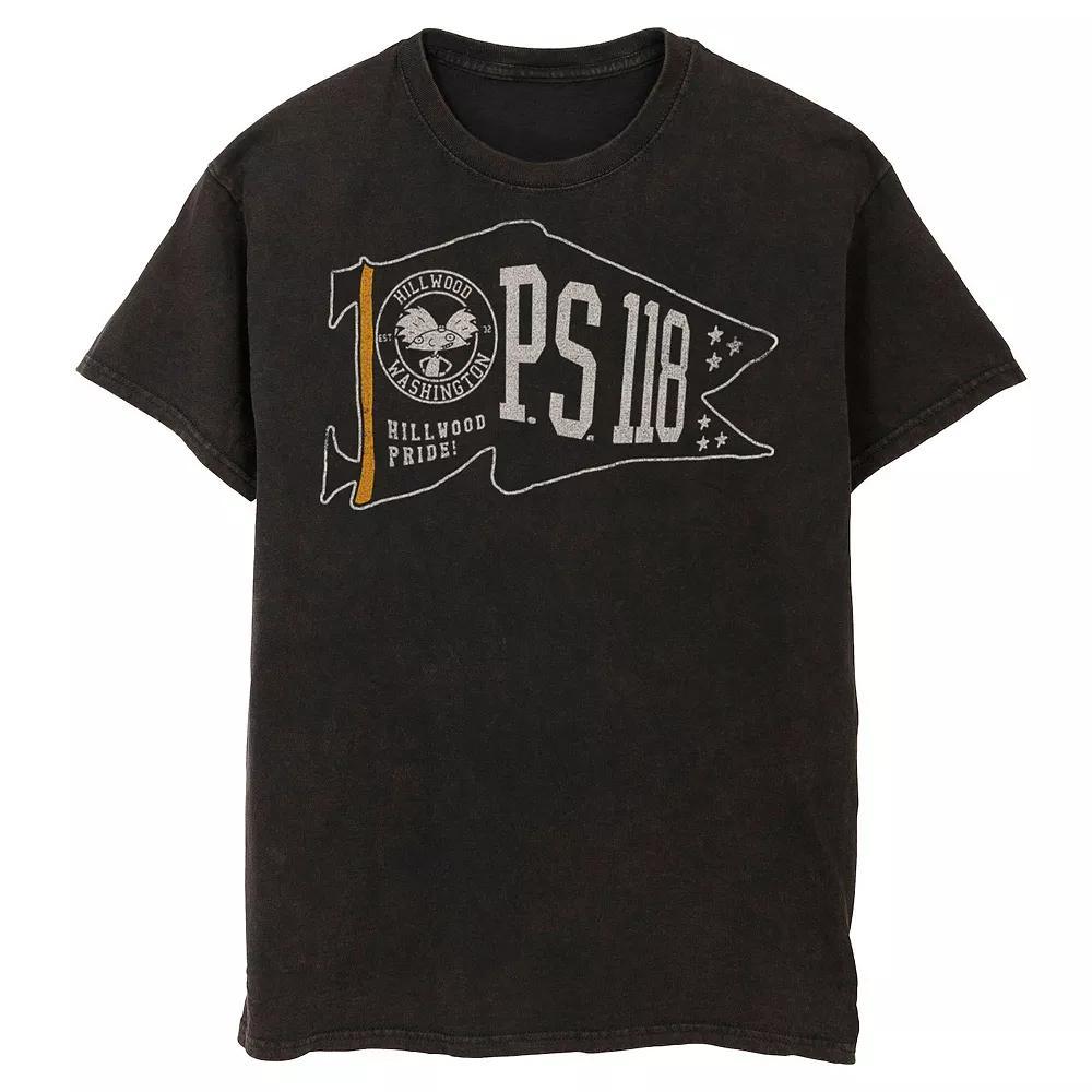 Men's Nickelodeon Hey Arnold PS 118 Waving Pennant Mineral Wash Graphic Tee, Size: XL, Black Product Image