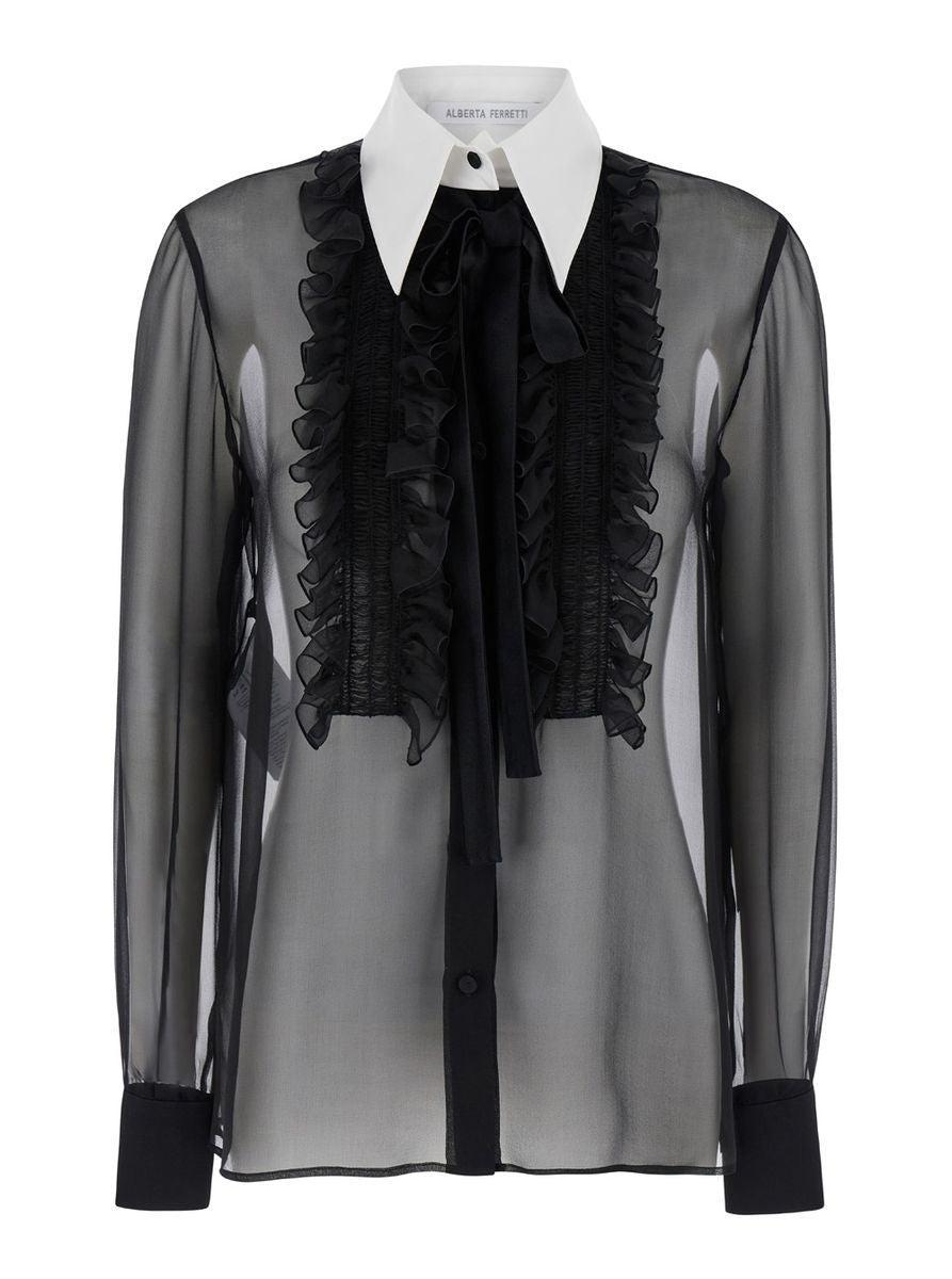 ALBERTA FERRETTI Ruffles Plastron Shirt In Multicolor Product Image