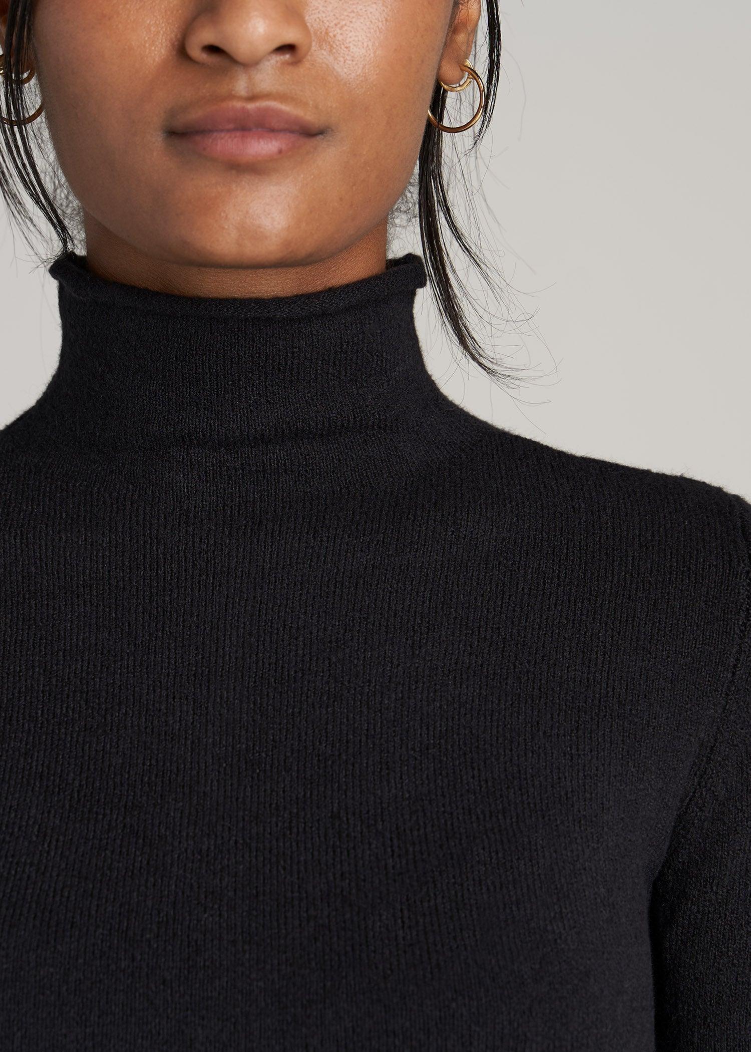 Women's Tall Rolled Mock Neck Sweater in Black Product Image