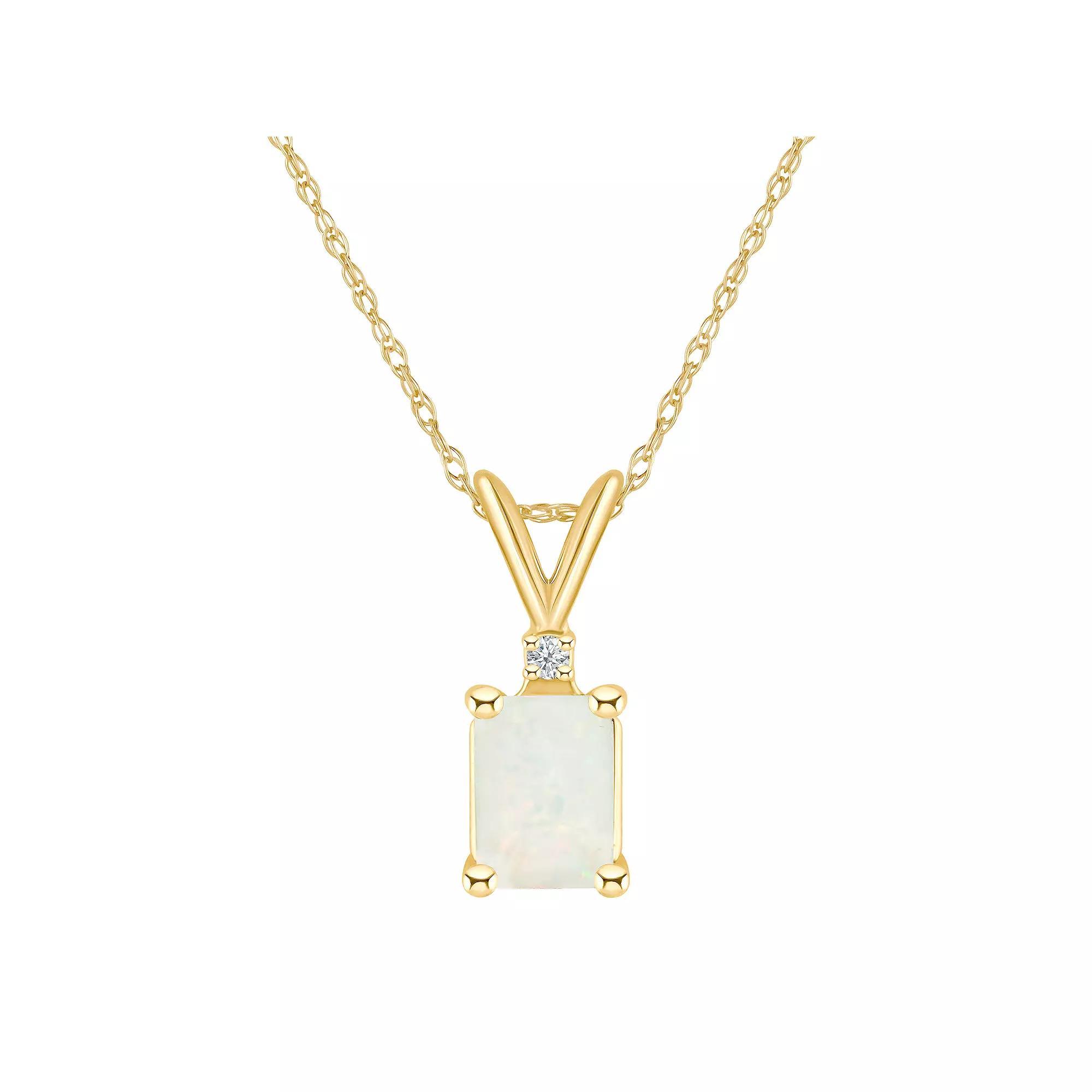 Celebration Gems 14k Gold Emerald Cut Opal & Diamond Accent Pendant Necklace, Women's, Size: 18" Product Image
