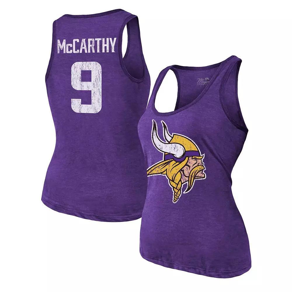 Women's Majestic Threads J.J. McCarthy Purple Minnesota Vikings Name & Number Tri-Blend Scoop Neck Tank Top, Size: XL Product Image