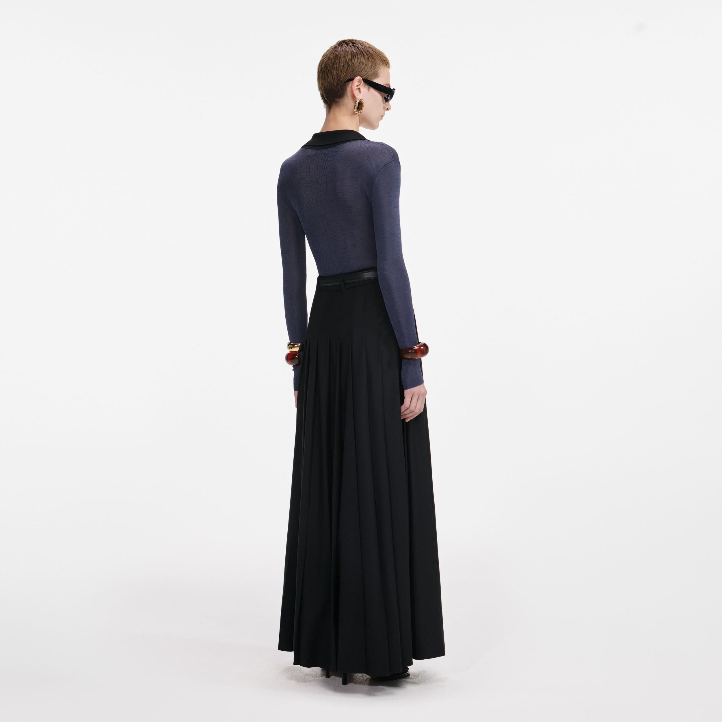 Navy Viscose Knit Bodysuit Product Image
