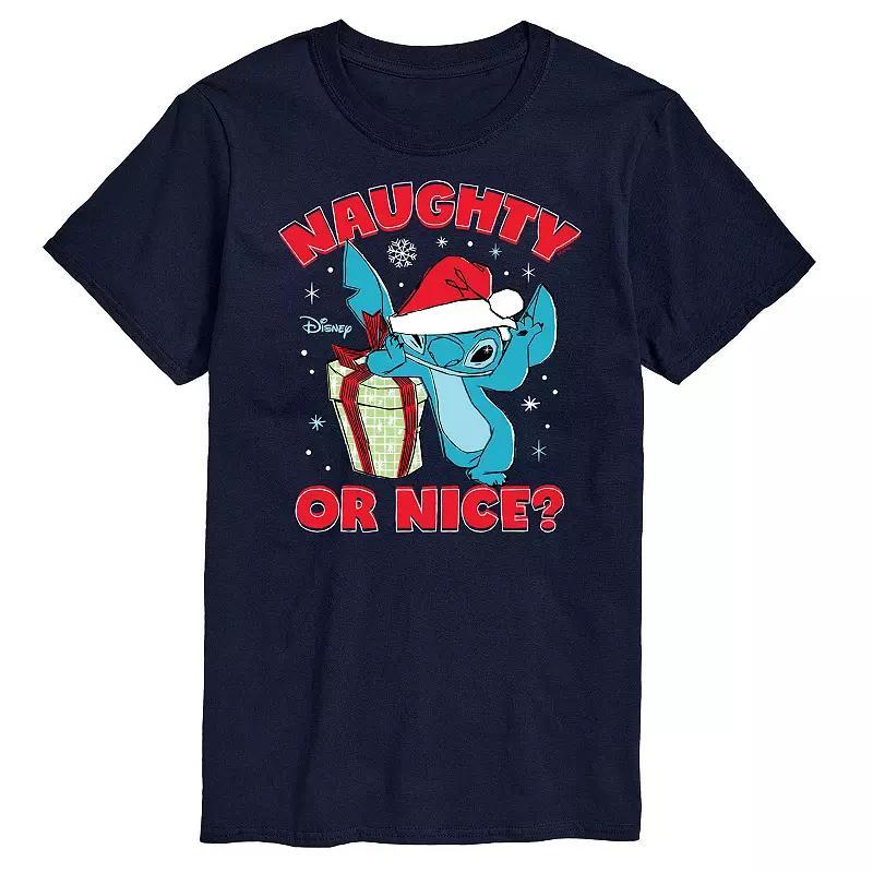 Disneys Lilo & Stitch Mens Naughty Or Nice Graphic Tee Blue Product Image