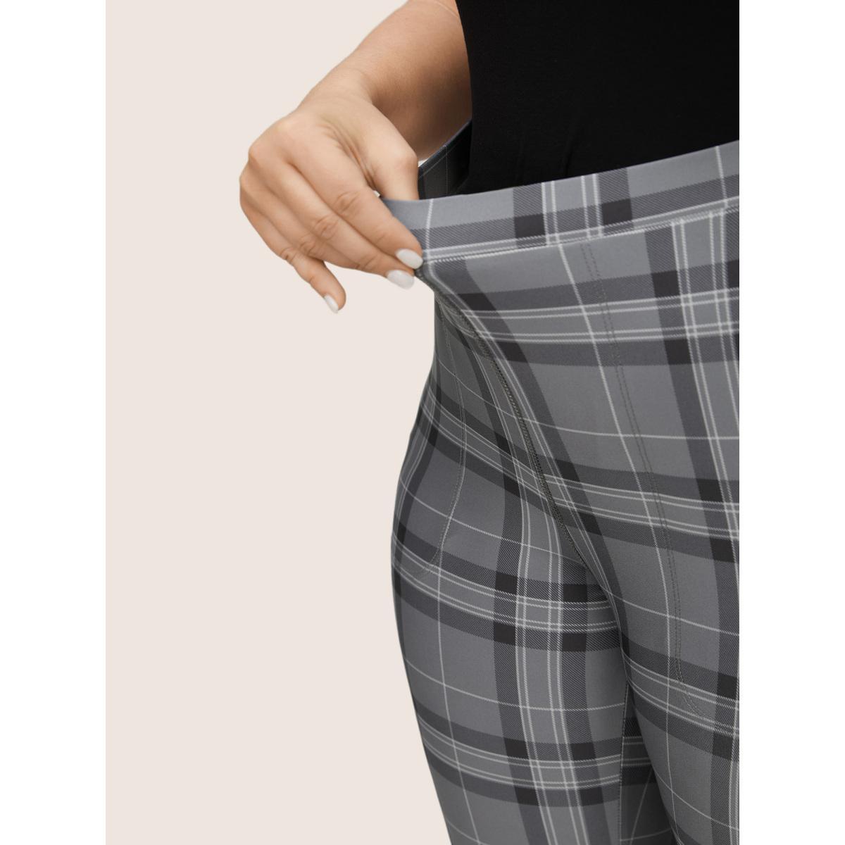 Plus Size Plaid High Rise Slant Pocket Skinny Leggings Women DimGray At the Office High stretch Skinny High Rise Work Leggings BloomChic 22-24/3X Product Image