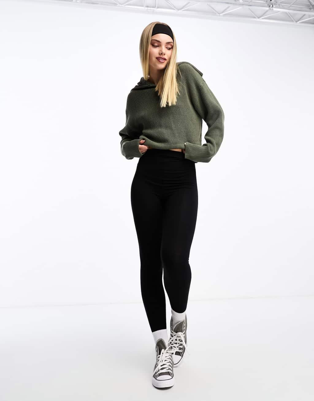 Monki high zip neck knitted sweater Product Image