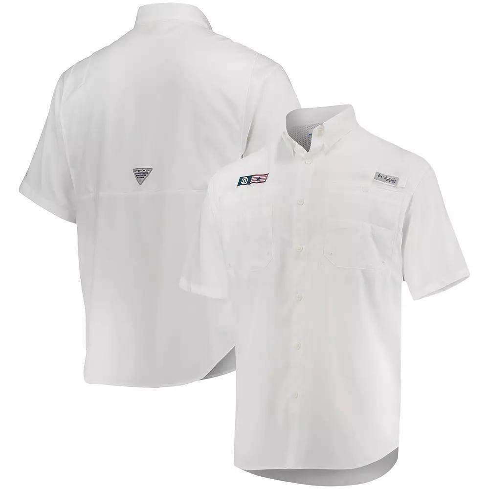 Men's Columbia White San Diego Padres Americana Tamiami Omni-Shade Button-Down Shirt, Size: Small Product Image