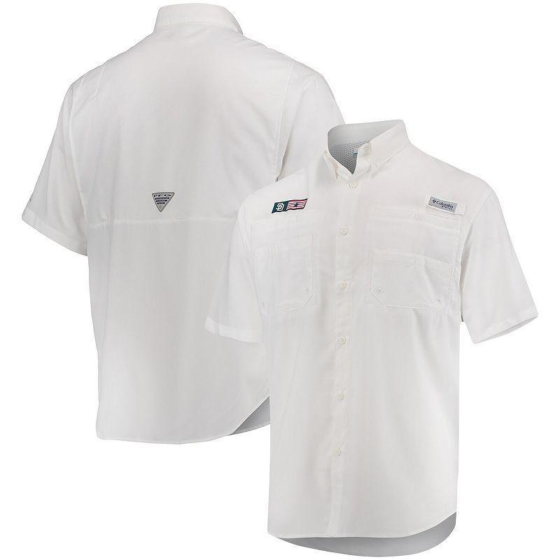 Men's Columbia White San Diego Padres Americana Tamiami Omni-Shade Button-Down Shirt, Size: Small Product Image