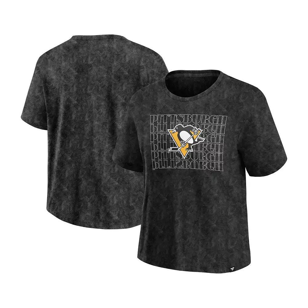 Women's Fanatics  Black Pittsburgh Penguins Faded Wash T-Shirt, Size: Large Product Image
