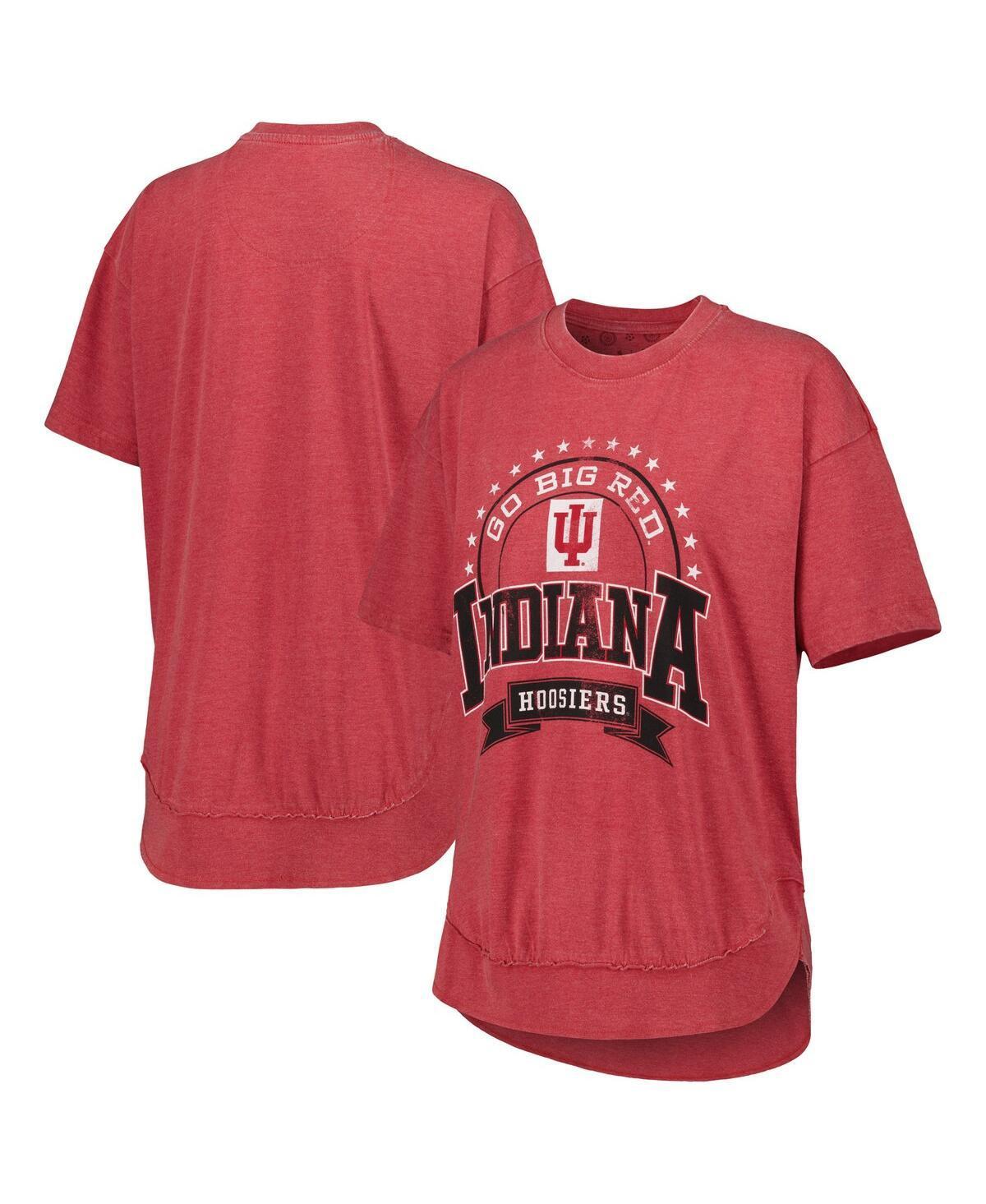 Women's Pressbox Heather Crimson Indiana Hoosiers Vintage Wash Poncho Captain T-Shirt, Size: Small, Red Product Image