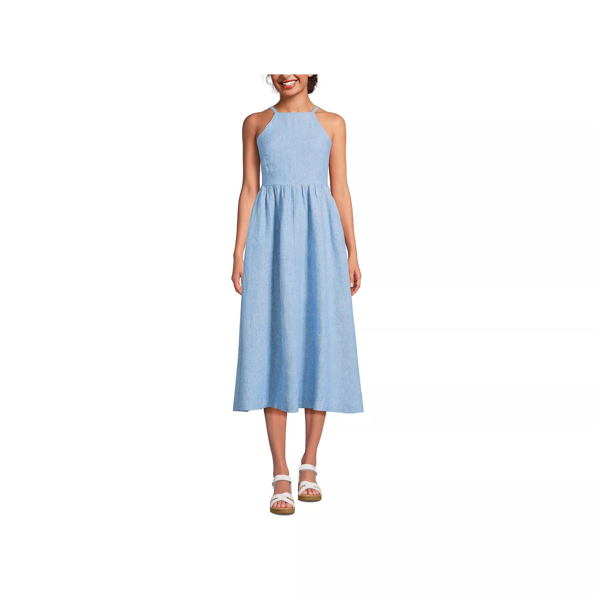Women's Lands' End Linen Sleeveless Halter Midi Dress, Size: Medium, White Product Image