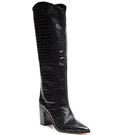 Schutz Womens Maryana Croc-Embossed Block Heel Pointed-Toe Tall Boots Product Image