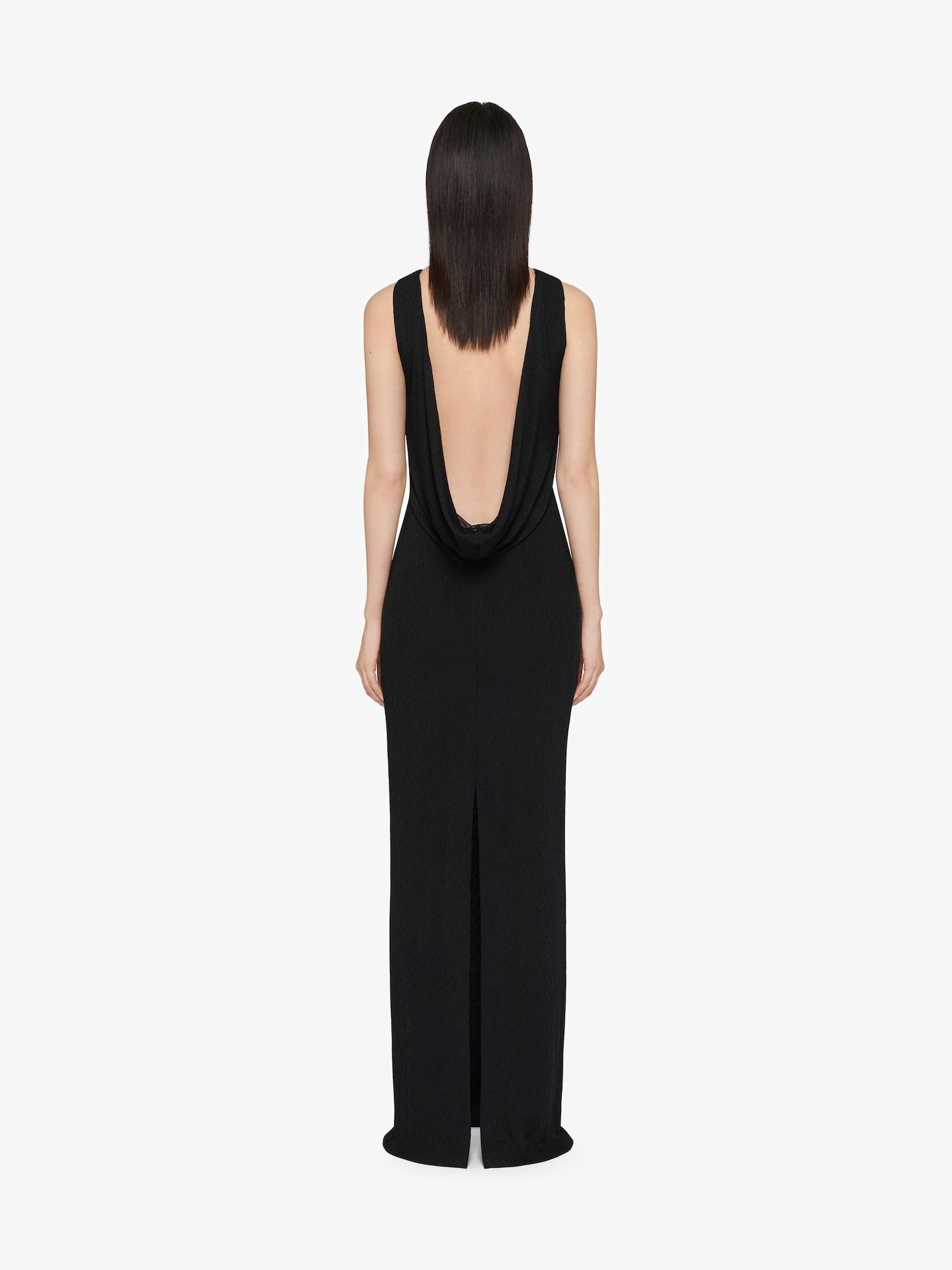 Evening dress in textured jersey with crystal laces Product Image