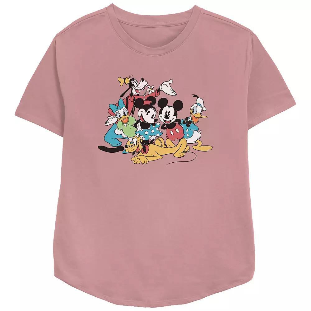 Disney's Mickey Mouse And Friends Vintage Group Portrait Women's Relaxed Fit Graphic Tee, Size: XXL, Pink Product Image