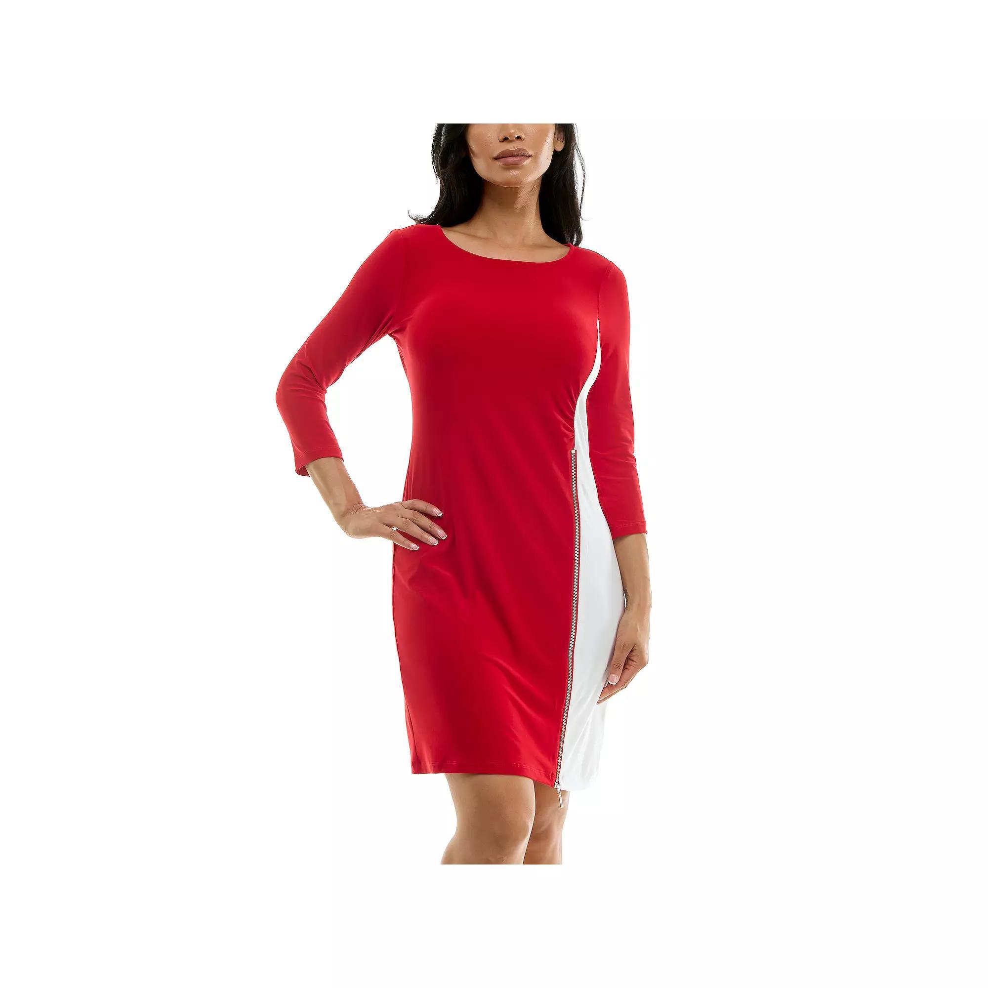 Women's Nina Leonard Colorblock Faux-Wrap Mini Dress, Size: Small, Red White Product Image