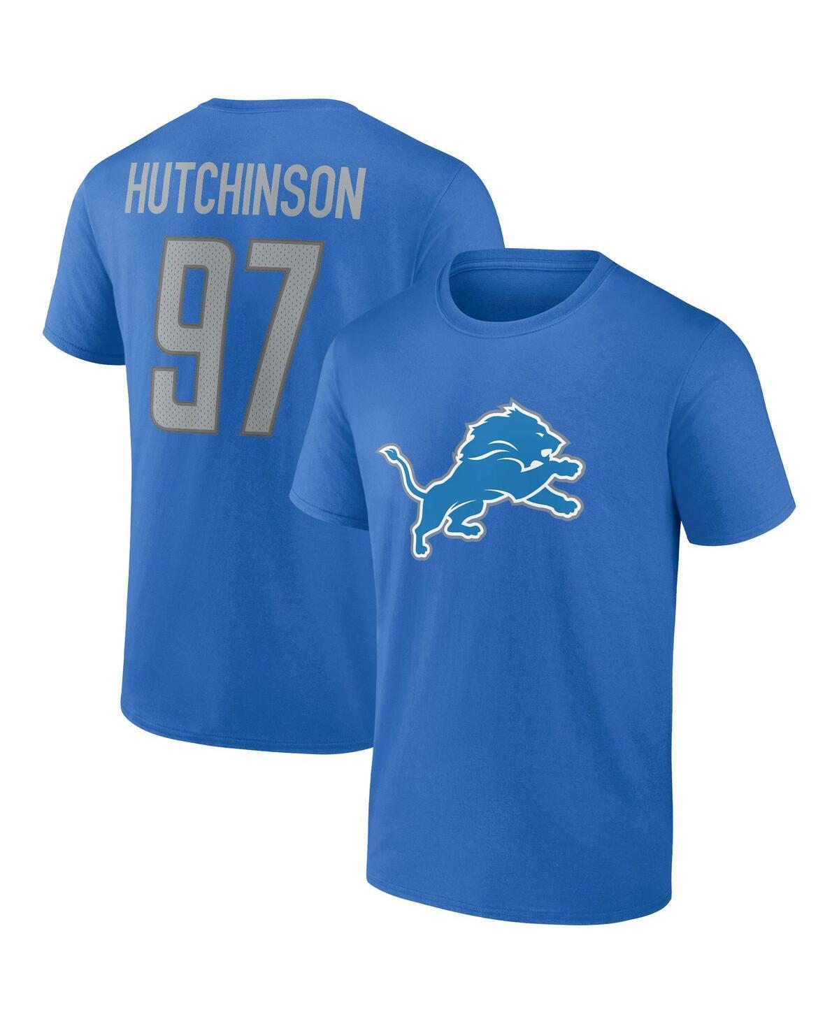 Men's Fanatics Branded Aidan Hutchinson Blue Detroit Lions Player Icon Name & Number T-Shirt, Size: 2XL Product Image