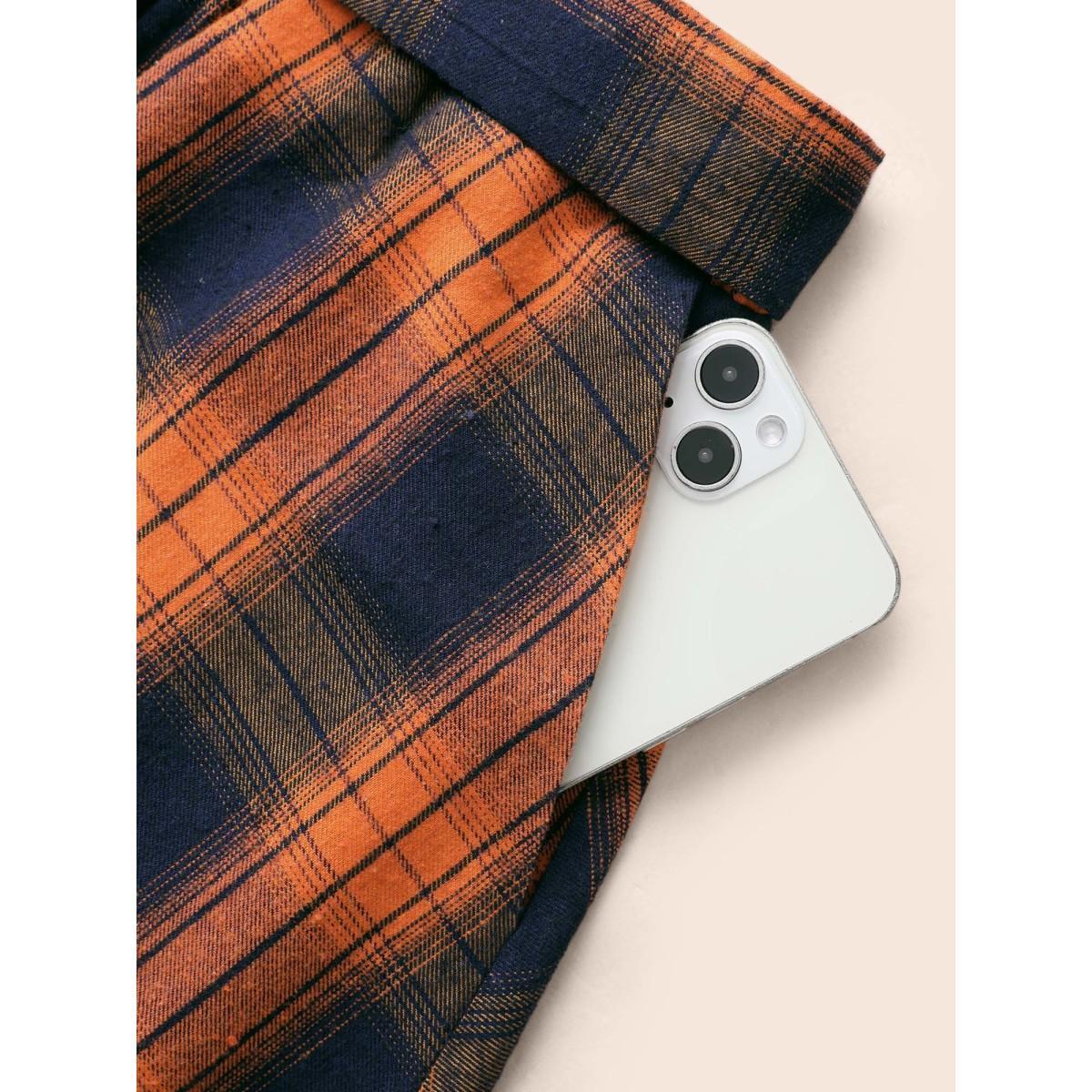 Plus Size Plaid Waist Tie A-Line Skirt Women Brightorange Elegant Tie knot No stretch Slanted pocket Belt Everyday Skirts BloomChic 30/6X Product Image