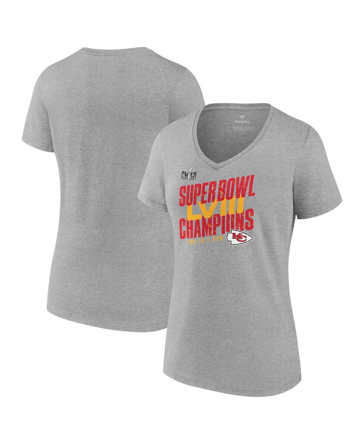 Womens Fanatics Branded Heather Gray Kansas City Chiefs Super Bowl LVIII Champions Iconic Victory V-Neck T-Shirt Product Image