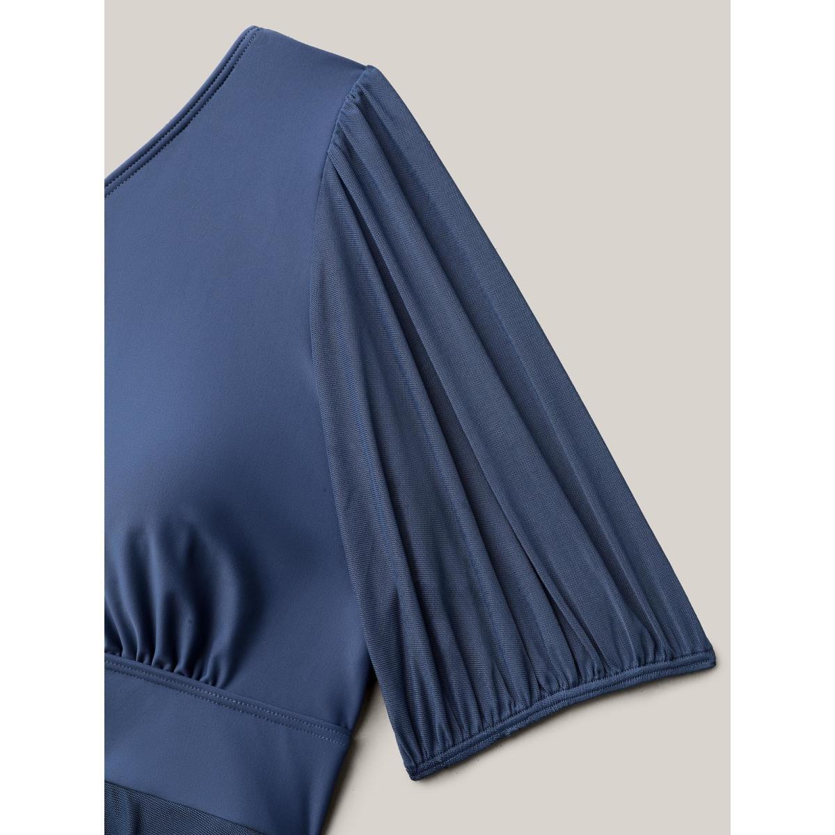 Plus Size Surplice Neck Spliced Sheer Swim Dress Women's Swimwear Stone Beach Bodycon Overlap Collar High stretch Curve Swim Dresses BloomChic 22-24/3X Product Image