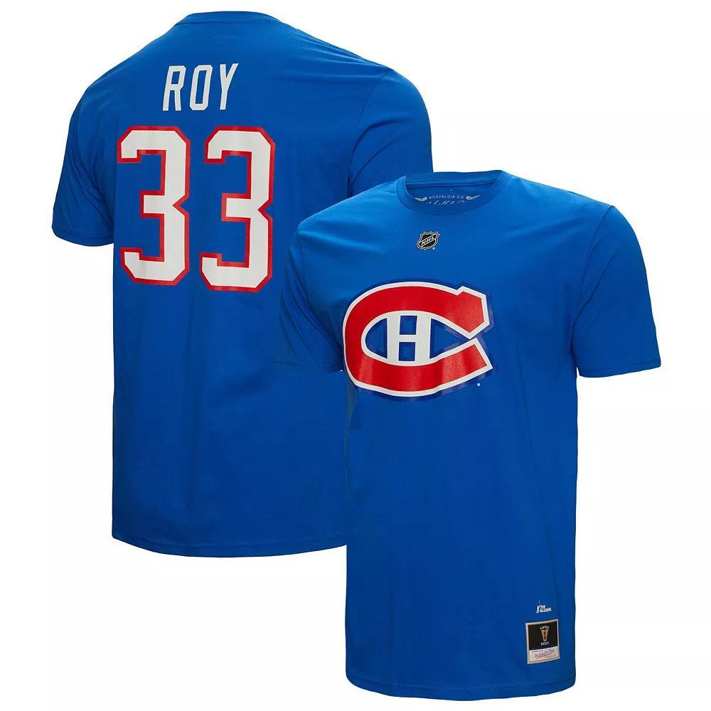 Men's Mitchell & Ness Patrick Roy Blue Montreal Canadiens Name & Number T-Shirt, Size: Small, Cnd Blue Product Image