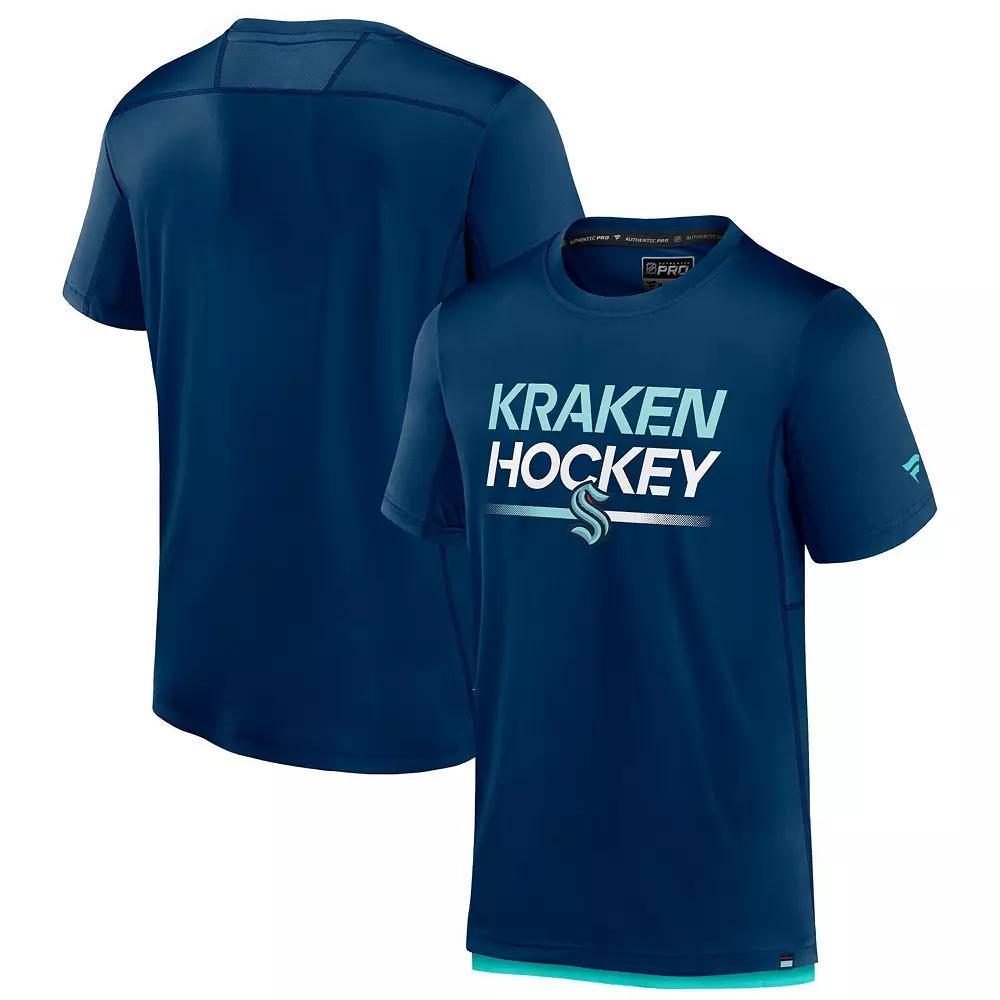 Men's Fanatics Branded  Deep Sea Blue Seattle Kraken Authentic Pro Tech T-Shirt, Size: 2XL, Krk Blue Product Image