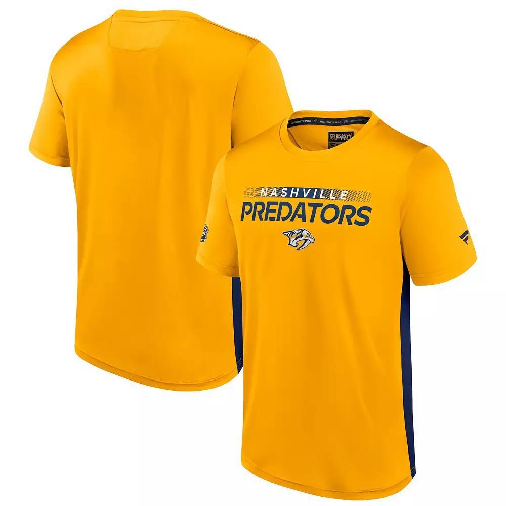 Men's Fanatics Branded Gold/Navy Nashville Predators Authentic Pro Rink Tech T-Shirt, Size: Medium, Pdt Gold Product Image