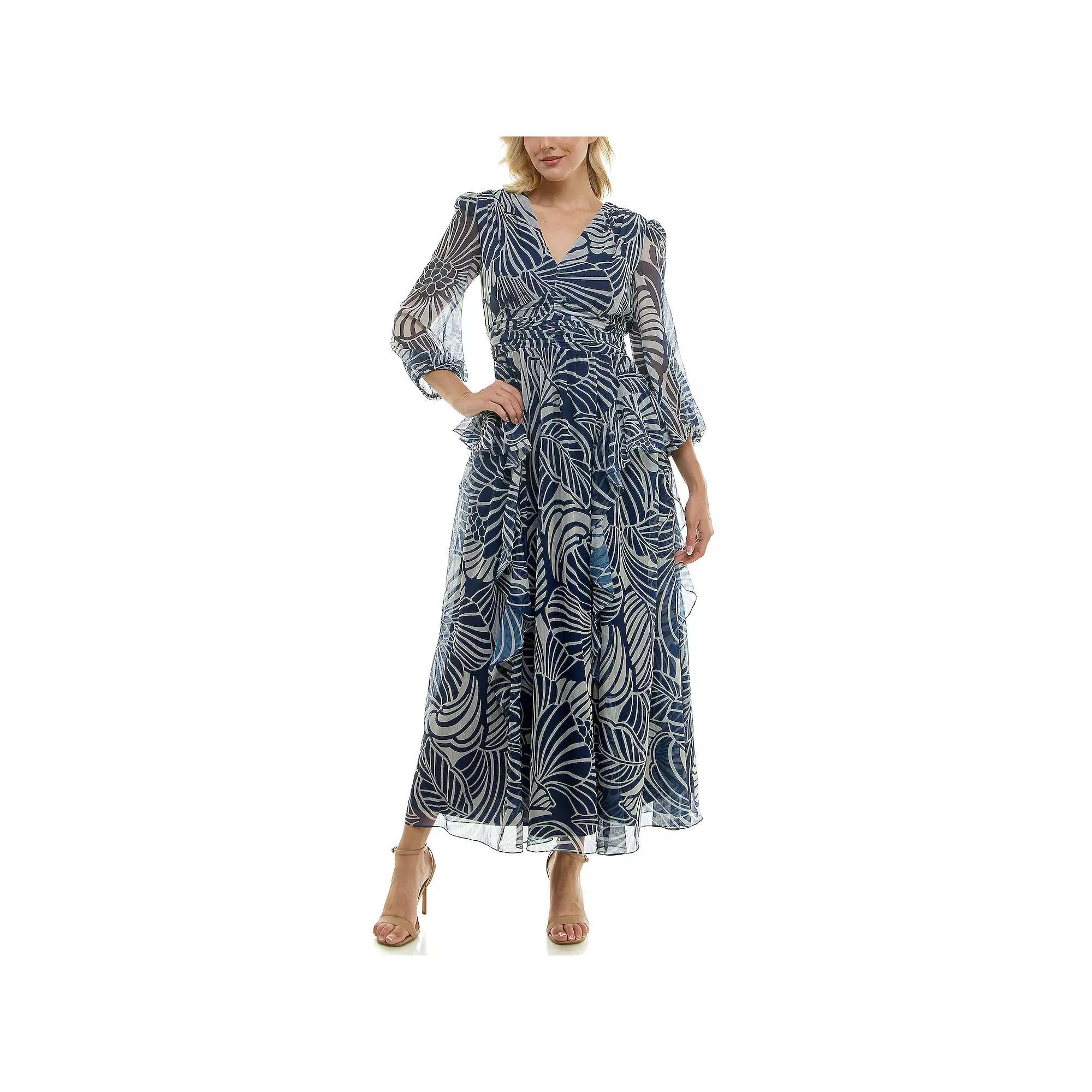 Women's Taylor Ruched Front Fit & Flare Maxi Dress, Size: 14, Oyster Blue Product Image