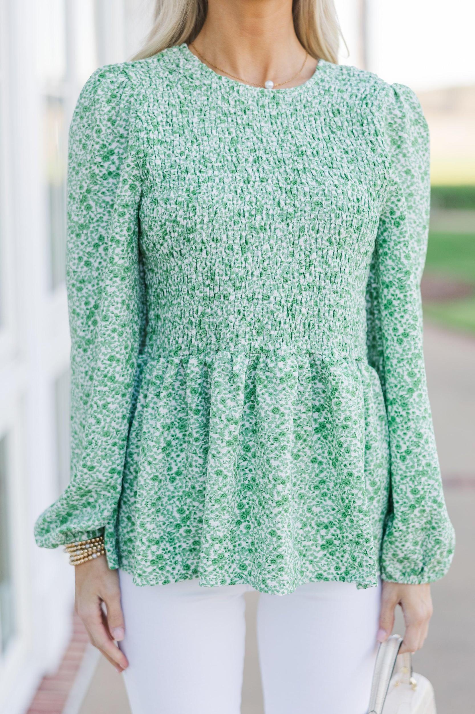 Getting Close Green Ditsy Floral Blouse Female Product Image