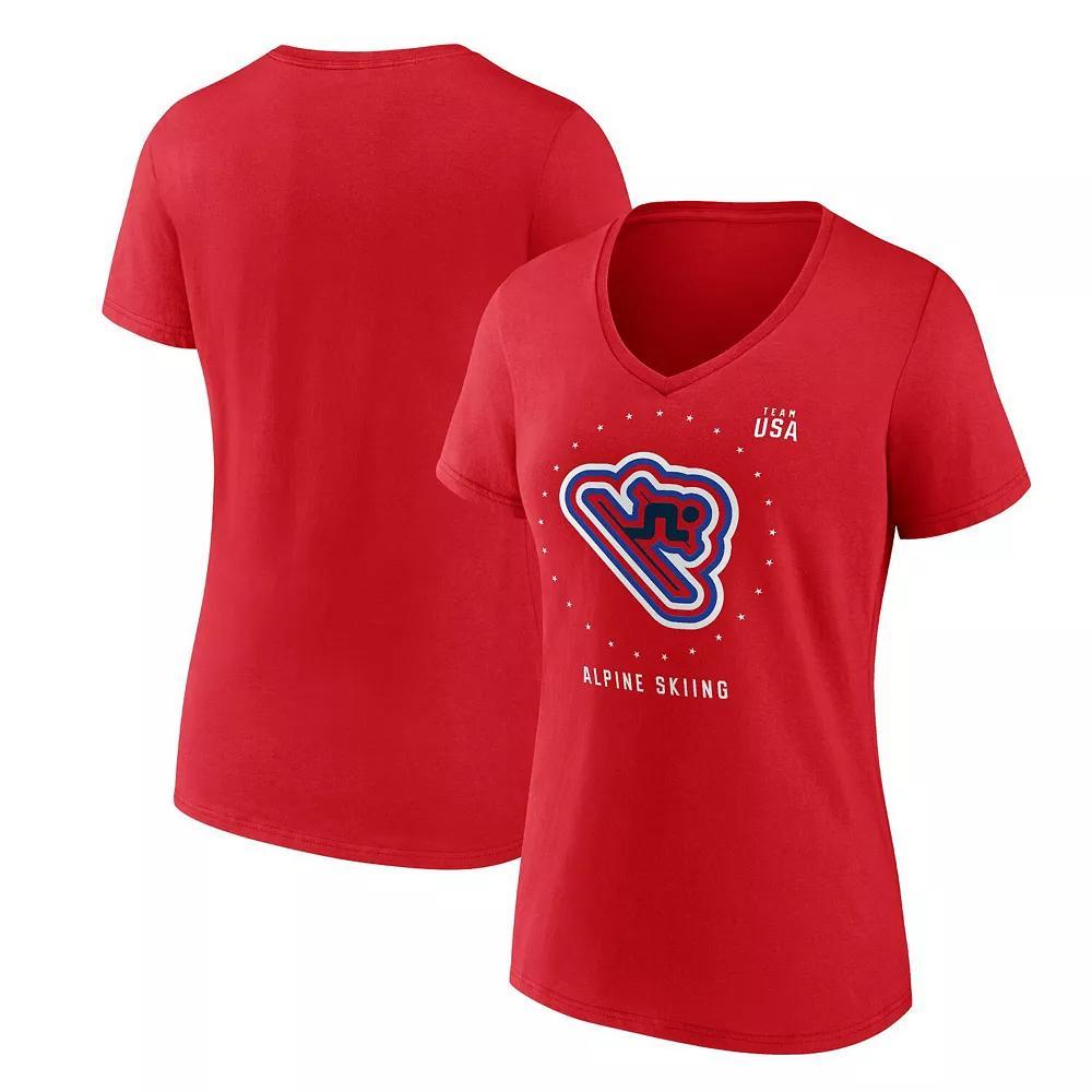 Women's Fanatics Branded Red Team USA Alpine Skiing V-Neck T-Shirt, Size: Large, Usa Red Product Image