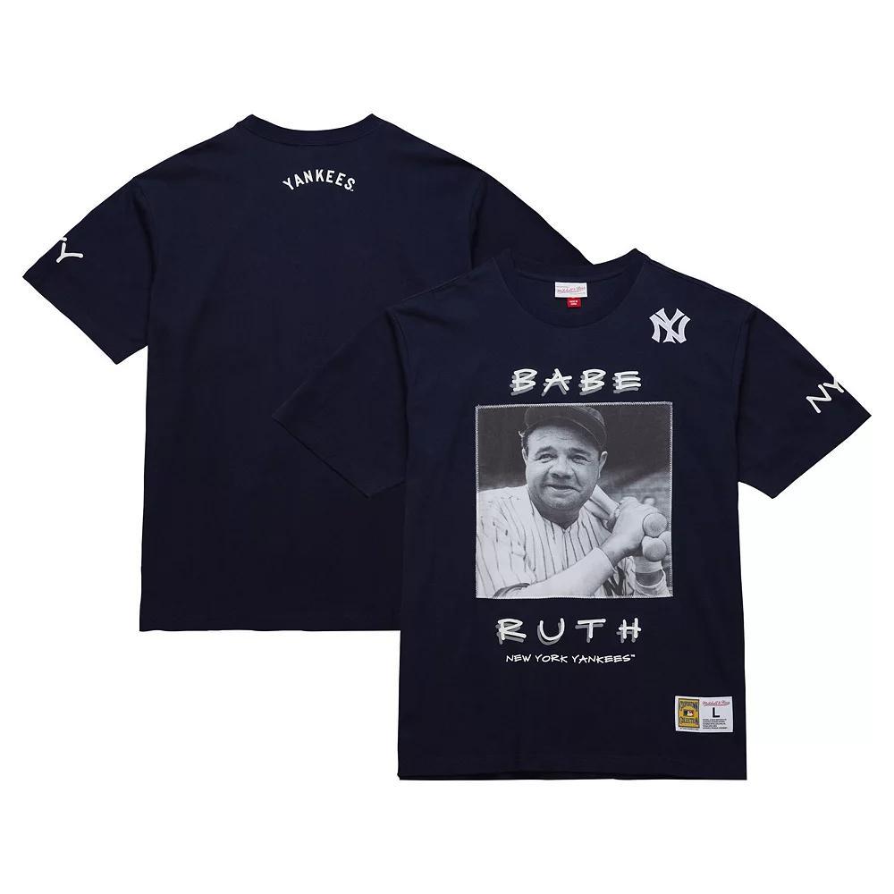 Men's Mitchell & Ness Babe Ruth Navy New York Yankees Cooperstown Collection Heavyweight Premium Player Vintage Logo T-Shirt, Size: Medium, Blue Product Image