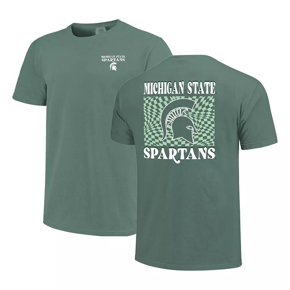 Women's Green Michigan State Spartans Comfort Colors Checkered Mascot T-Shirt, Size: Medium Product Image