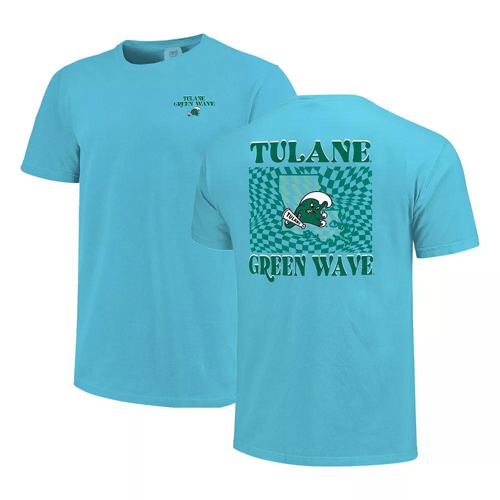 Women's Light Blue Tulane Green Wave Comfort Colors Checkered Mascot T-Shirt, Size: Small, Nc2 Light Product Image