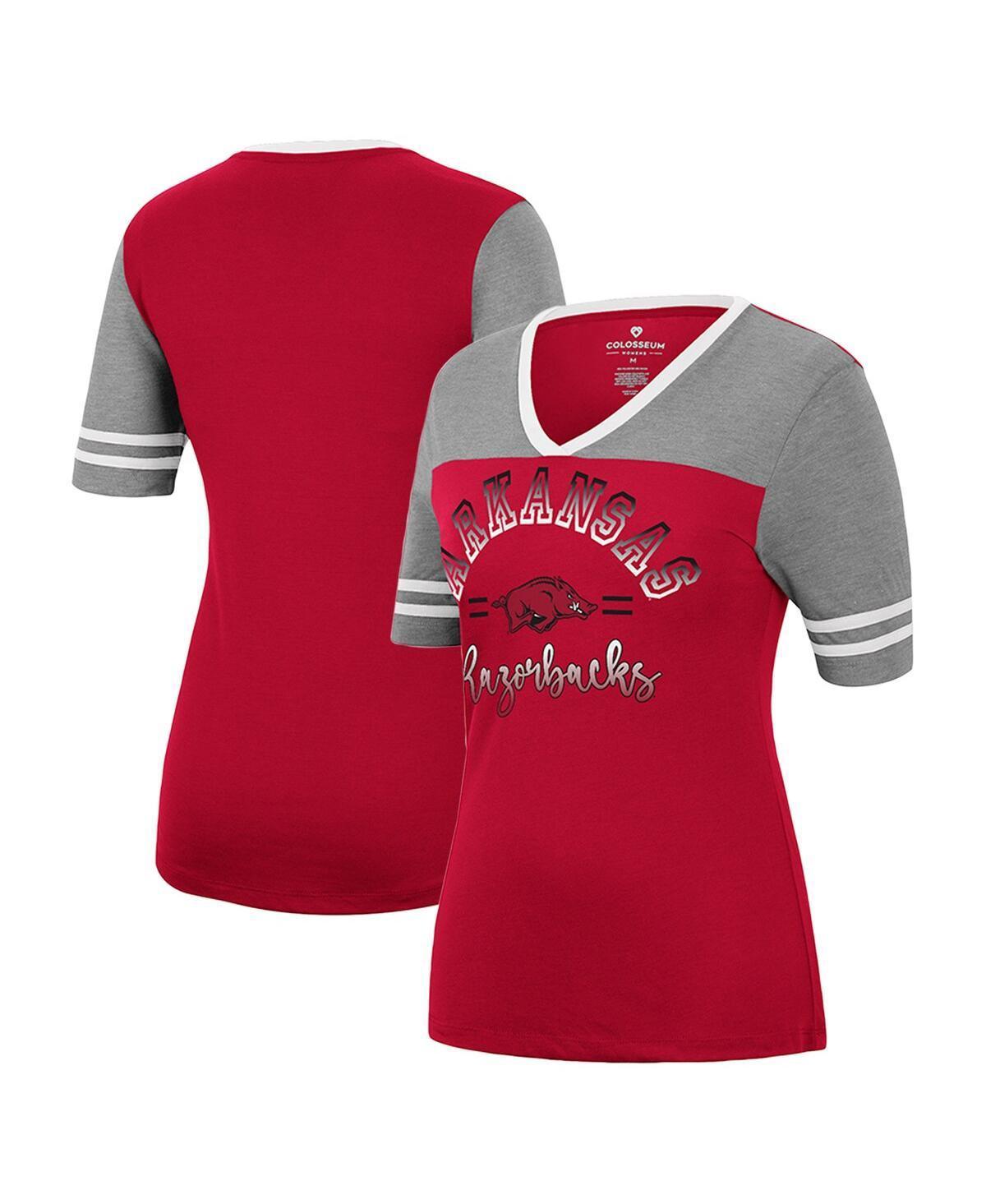 Women's Colosseum Cardinal/Heathered Gray Arkansas Razorbacks There You Are V-Neck T-Shirt, Size: Small Product Image