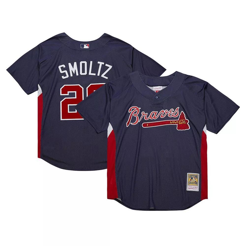 Men's Mitchell & Ness John Smoltz Navy Atlanta Braves Cooperstown Collection Mesh Batting Practice Jersey, Size: 2XL, Blue Product Image