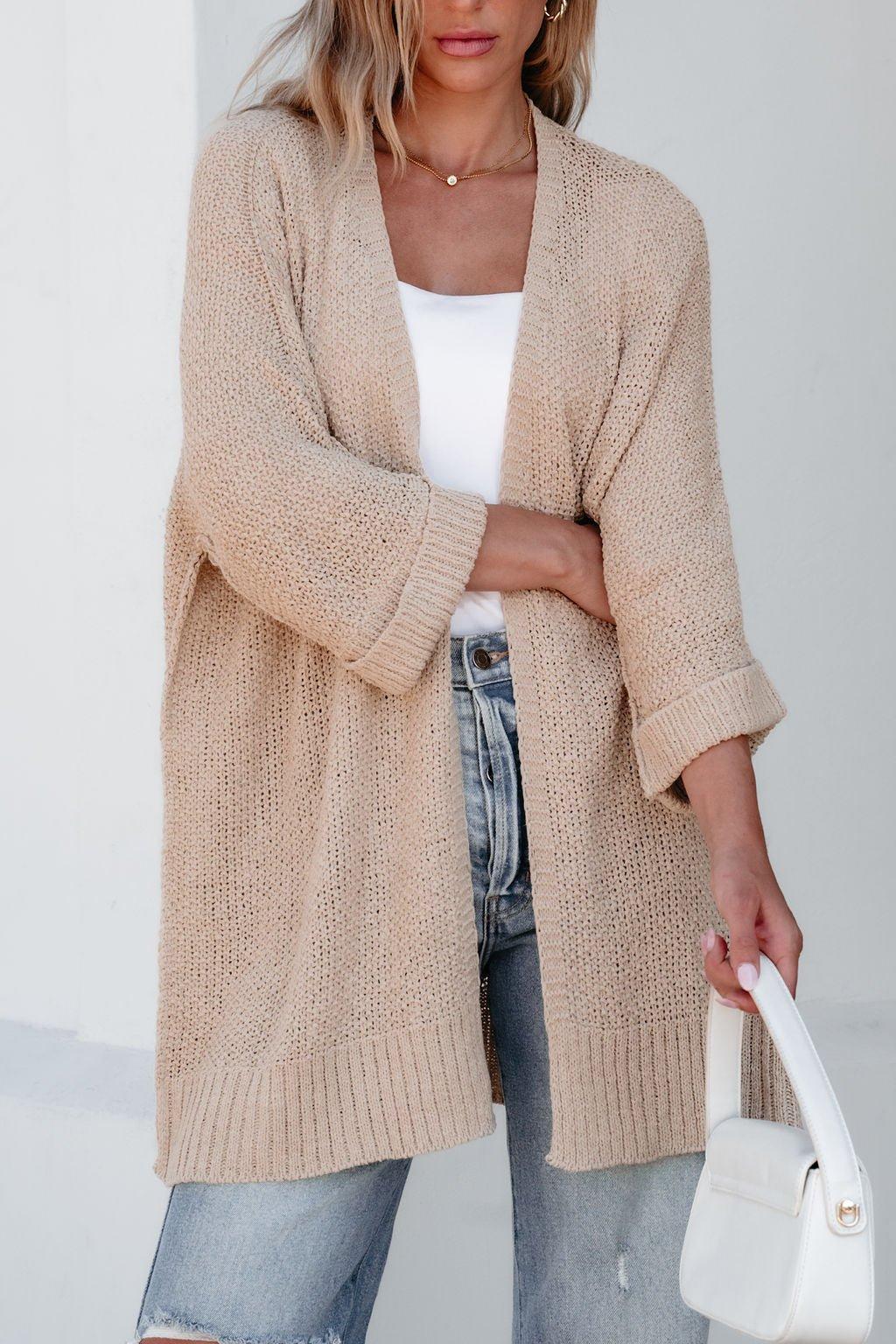 Essential Lightweight Ribbed Cardigan - Taupe - FINAL SALE Female Product Image
