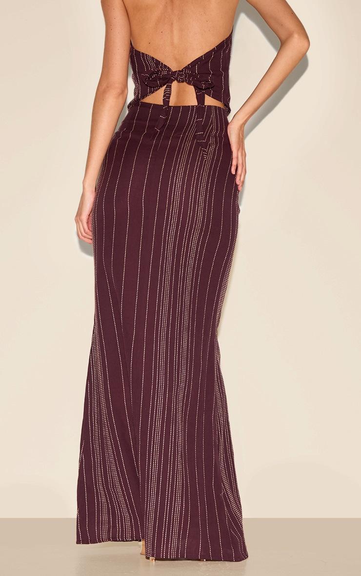  Dark Brown Embroidered Stripe Maxi Skirt Product Image